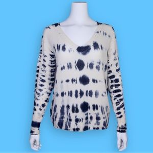 AUTHENTIC Christian Dior Cashmere Tie-Dye White & Navy Blue V-Neck Sweater - 36